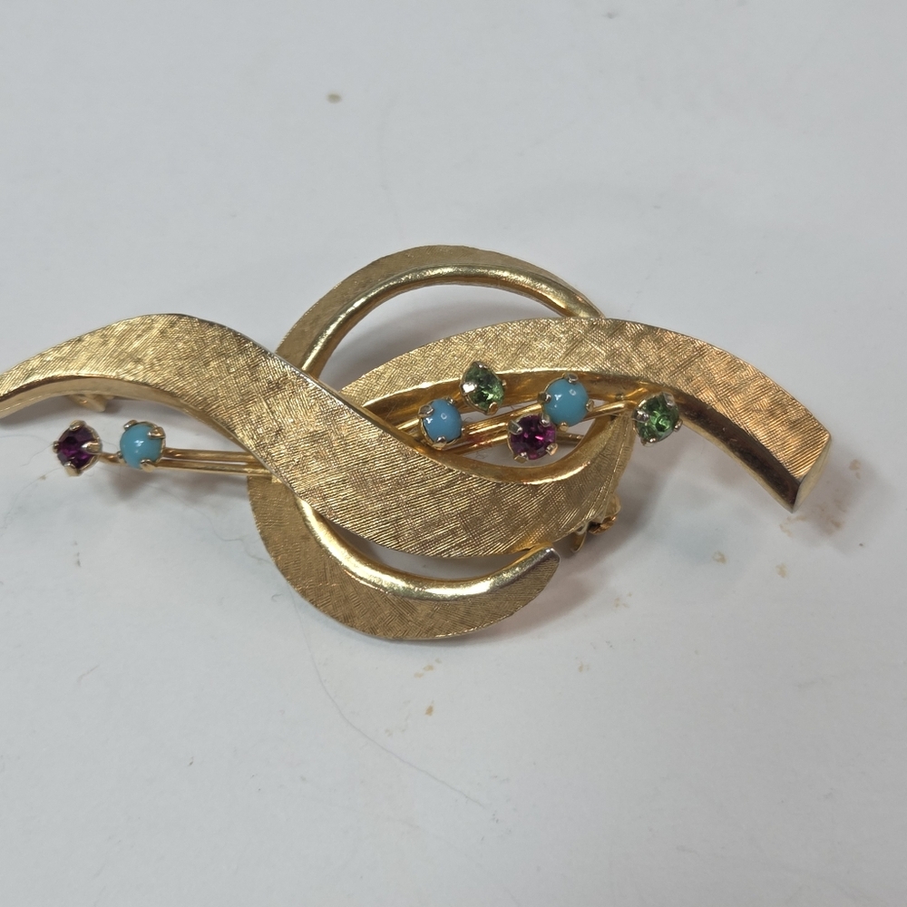 Pastelli 70s Rhinestone Geometric Brushed Gold Tone Brooch Pin Mcm Rhinestones